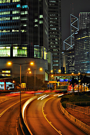 Downtown Hong Kong at Night with the Bank of China building in the back ground